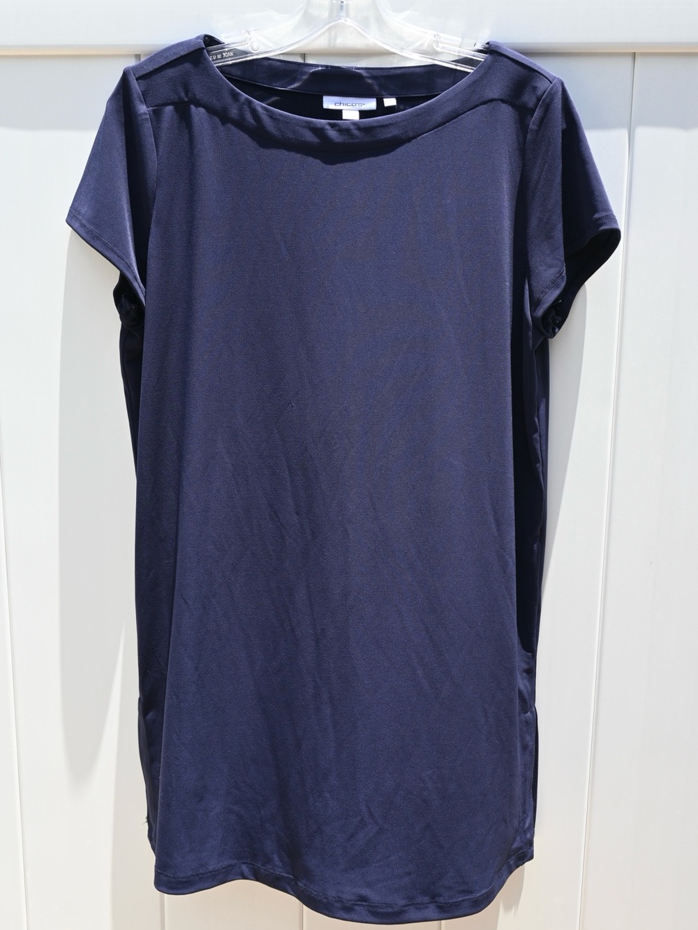 Chico's Travelers Navy Short Sleeve Boat Neck Tunic